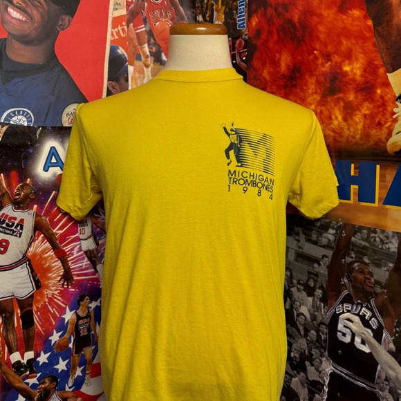 Vintage 80s Michigan Wolverines Marching Band Trombones NCAA Tee Sz Medium